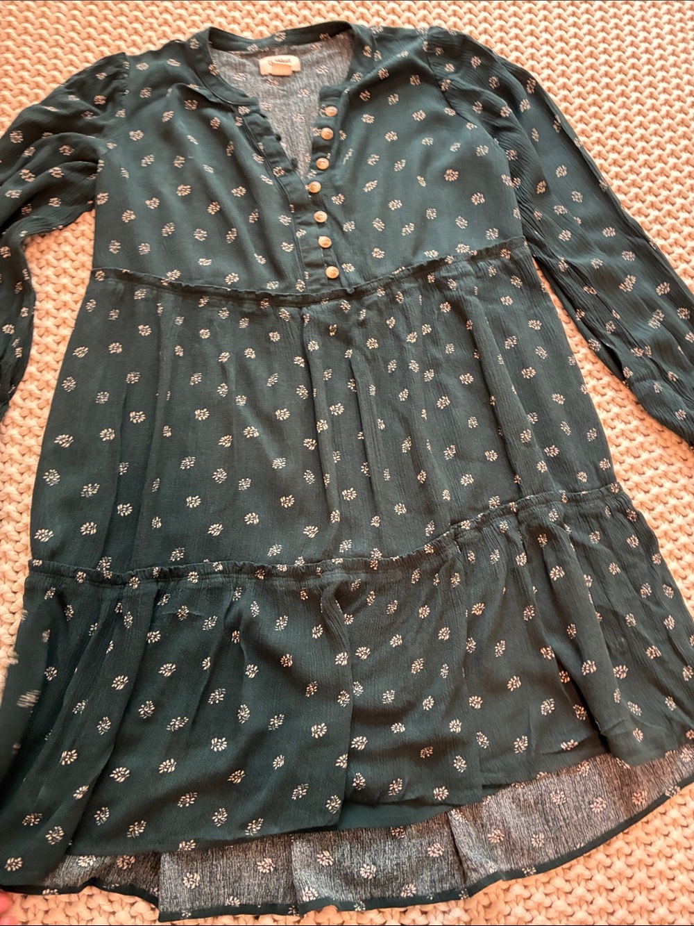 UpWest Teal Green Floral Tiered Long-Sleeve Dress - Picture 4 of 9